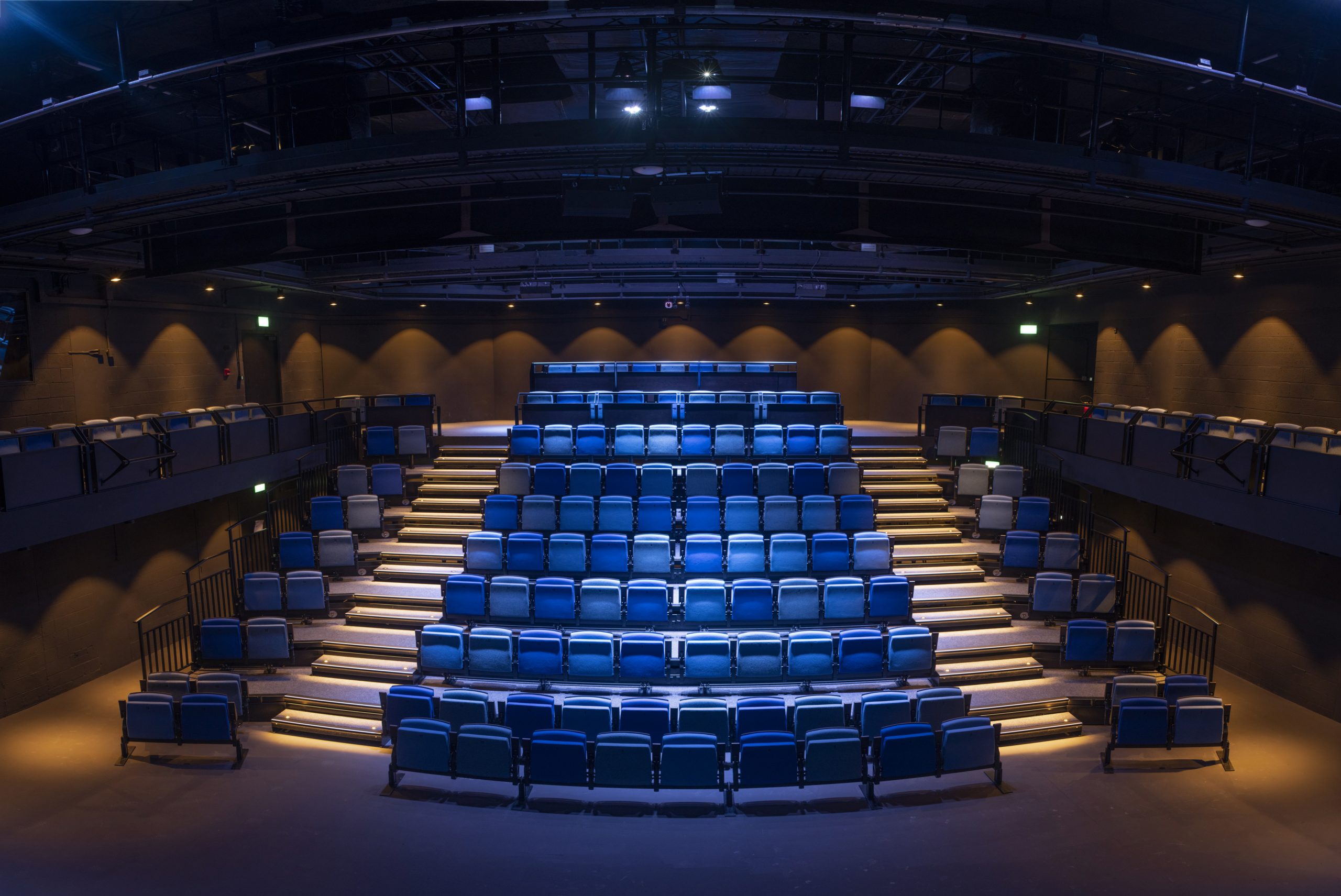 A front view of the Threate Royal Plymouth showing their new retractable, fixed and portable seating with LED aisle lights.